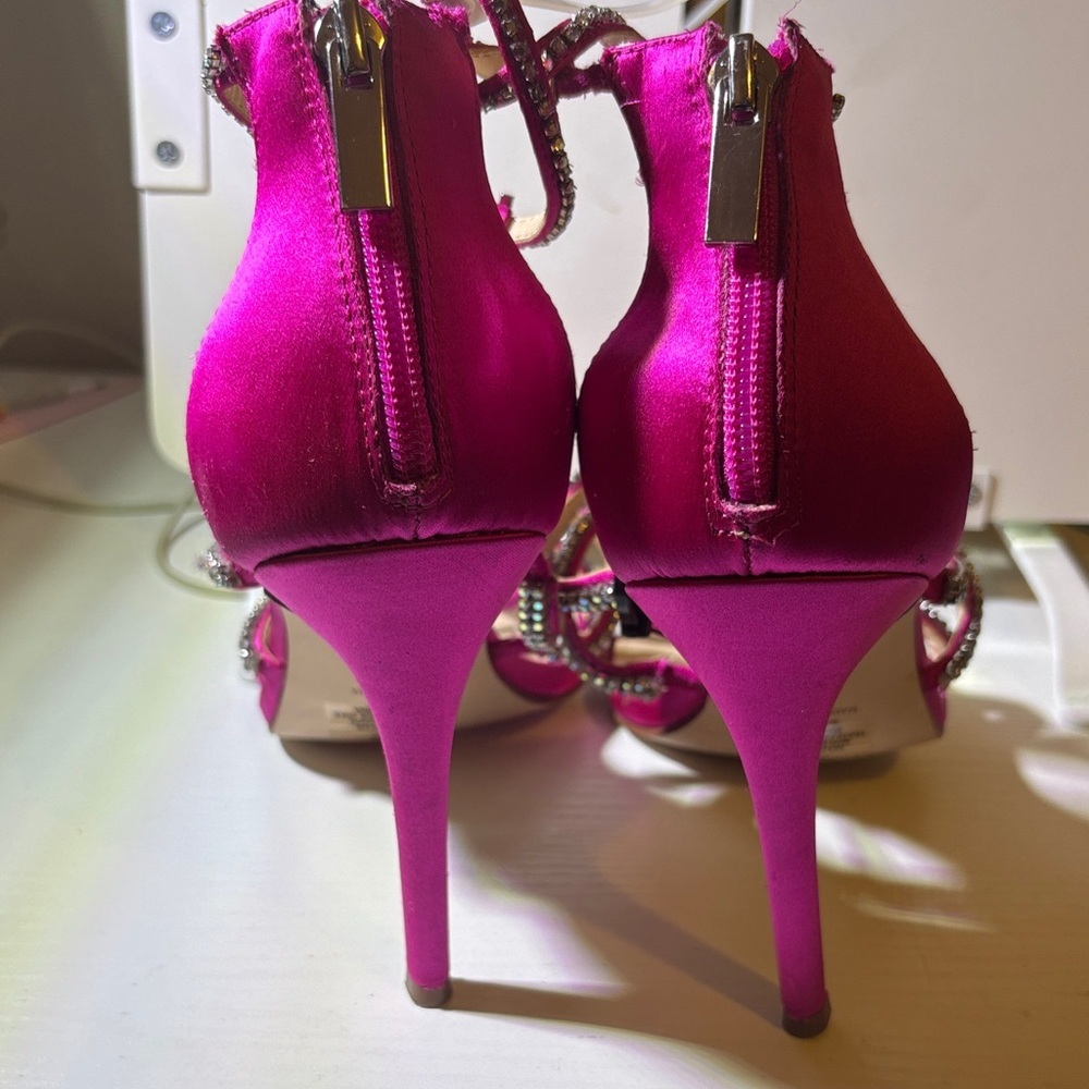 Jessica Simpson Hot Pink Rhinestone T-Strap Heels - Picture 4 of 5